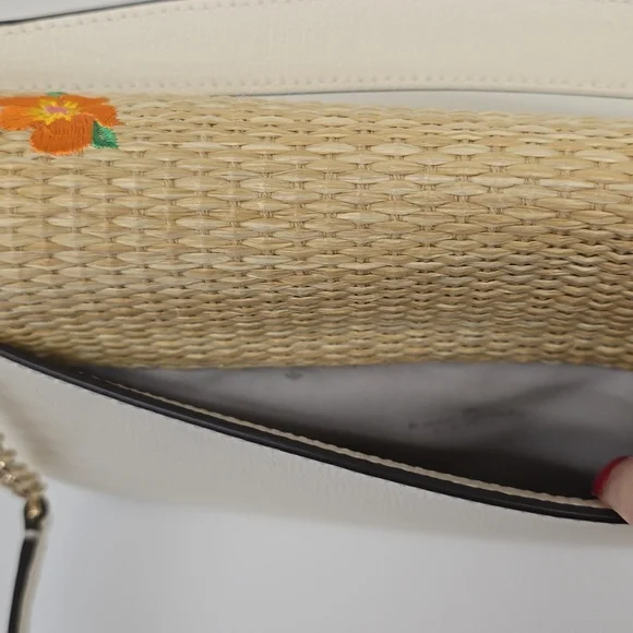 NEW Kate Spade Phoebe Embroidered Straw Flap Crossbody Shoulder Bag, Meringue - Picture 7 of 12
